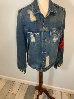 424 Distressed Blue Denim Shirt Jacket - Casual Lightweight Trucker